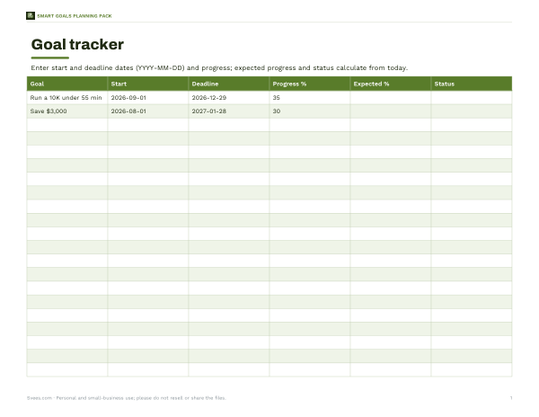 Preview of Printable Goal Tracker Sheet