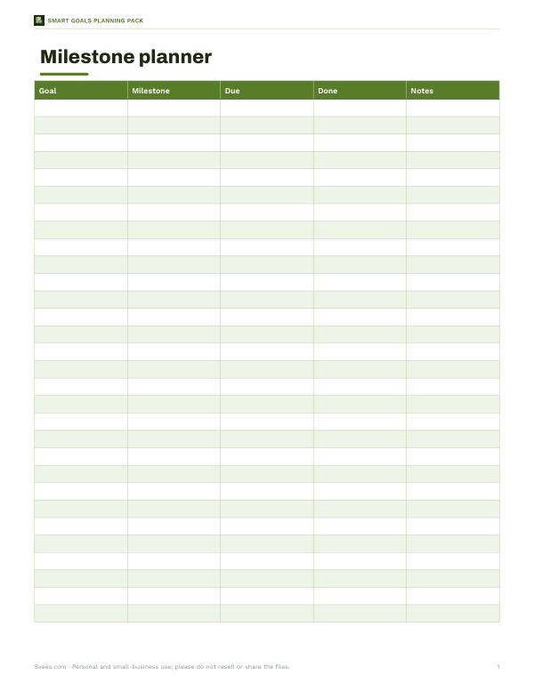 Preview of Printable Milestone Planner