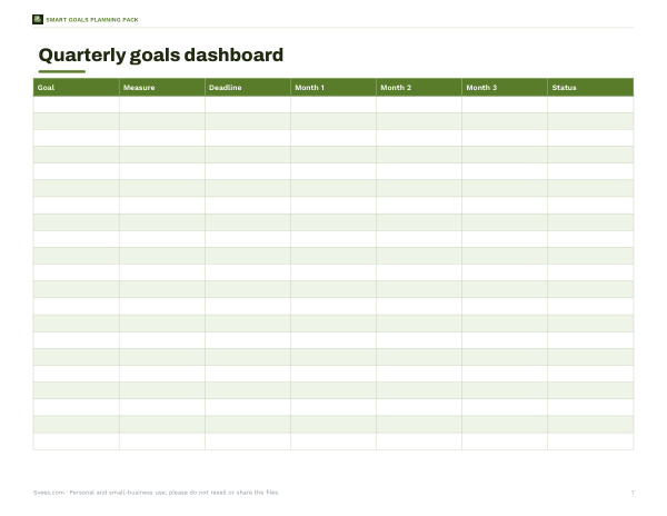 Preview of Printable Quarterly Goals Dashboard
