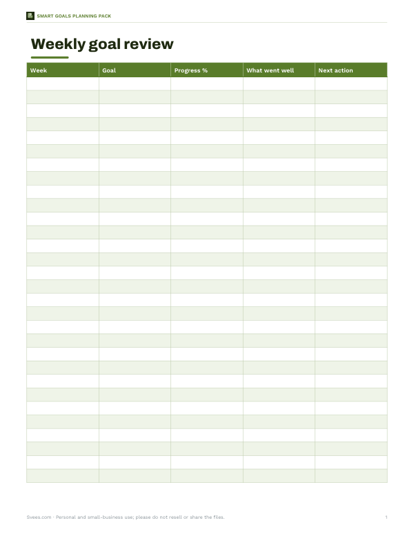 Preview of Printable Weekly Goal Review